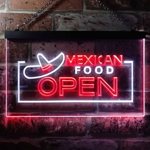 ADVPRO Mexican Food Open Dual Color LED Neon Sign st6-i0024 - White & Red