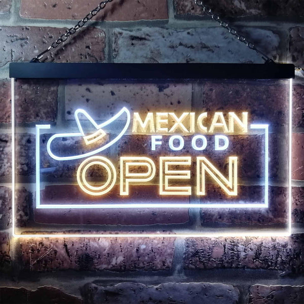 ADVPRO Mexican Food Open Dual Color LED Neon Sign st6-i0024 - White & Yellow