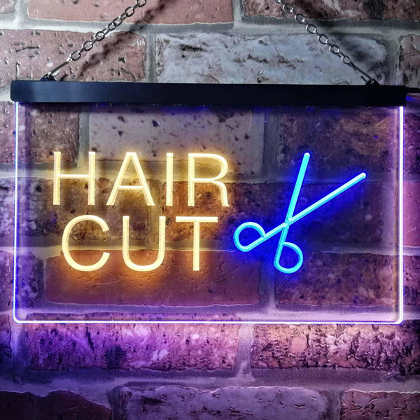 ADVPRO Hair Cut Scissor Barber Dual Color LED Neon Sign st6-i0031 - Blue & Yellow