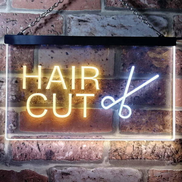 ADVPRO Hair Cut Scissor Barber Dual Color LED Neon Sign st6-i0031 - White & Yellow