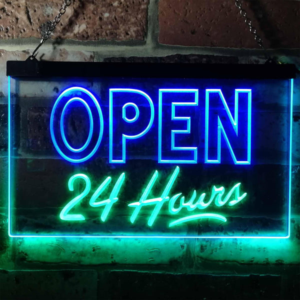 ADVPRO Open 24 Hours Display Dual Color LED Neon Sign st6-i0035 - Green & Blue