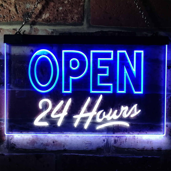 ADVPRO Open 24 Hours Display Dual Color LED Neon Sign st6-i0035 - White & Blue