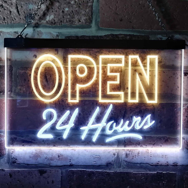 ADVPRO Open 24 Hours Display Dual Color LED Neon Sign st6-i0035 - White & Yellow