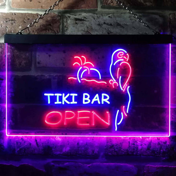 ADVPRO Tiki Bar Open Parrot Dual Color LED Neon Sign st6-i0067 - Blue & Red