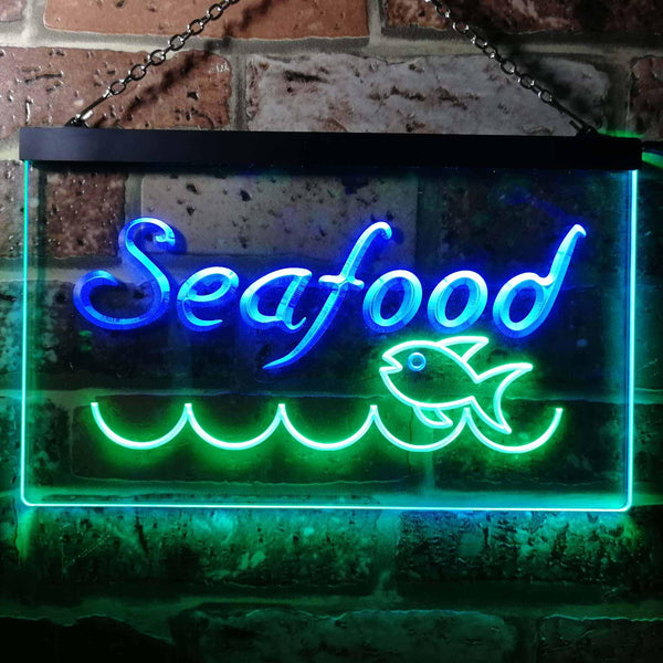 ADVPRO Seafood Fish Restaurant Dual Color LED Neon Sign st6-i0070 - Green & Blue