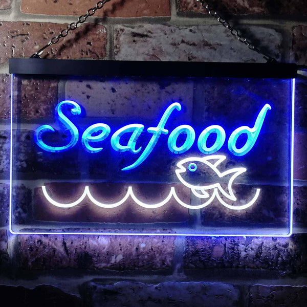 ADVPRO Seafood Fish Restaurant Dual Color LED Neon Sign st6-i0070 - White & Blue