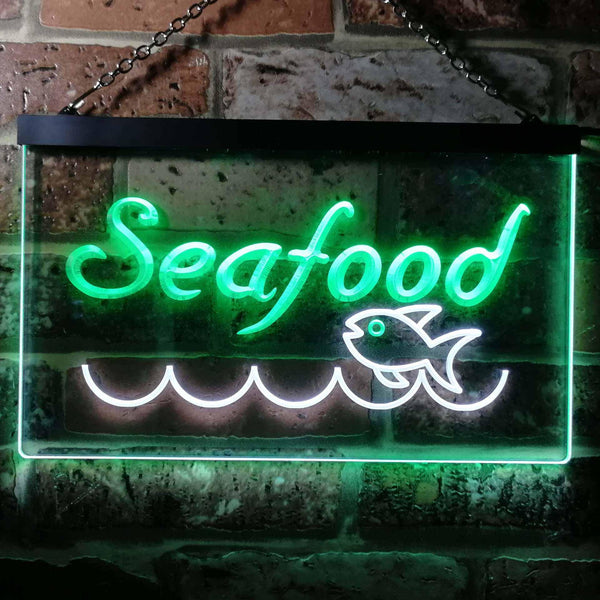 ADVPRO Seafood Fish Restaurant Dual Color LED Neon Sign st6-i0070 - White & Green