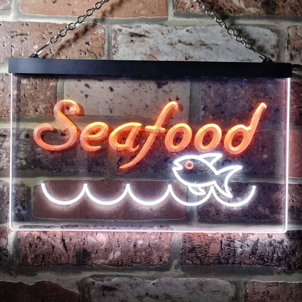 ADVPRO Seafood Fish Restaurant Dual Color LED Neon Sign st6-i0070 - White & Orange