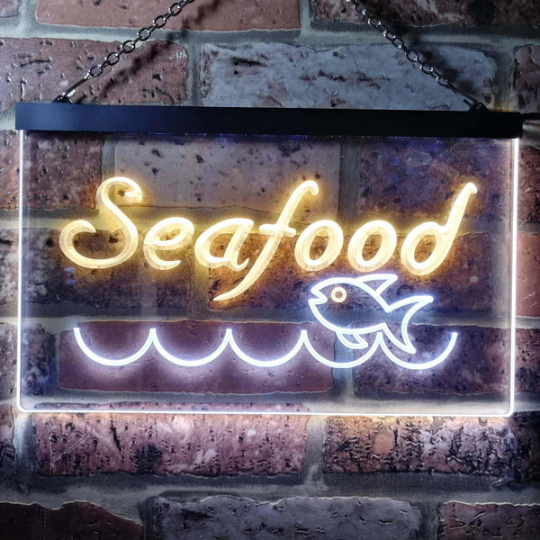 ADVPRO Seafood Fish Restaurant Dual Color LED Neon Sign st6-i0070 - White & Yellow