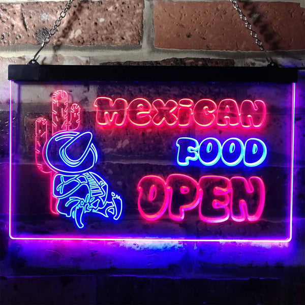 ADVPRO Open Mexican Food Cactus Bar Dual Color LED Neon Sign st6-i0101 - Blue & Red