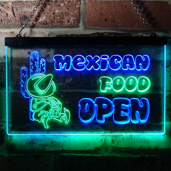 ADVPRO Open Mexican Food Cactus Bar Dual Color LED Neon Sign st6-i0101 - Green & Blue