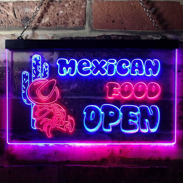 ADVPRO Open Mexican Food Cactus Bar Dual Color LED Neon Sign st6-i0101 - Red & Blue