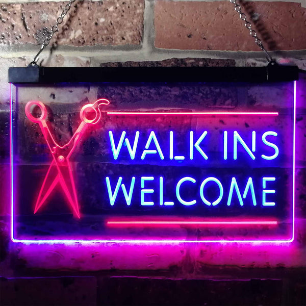 ADVPRO Barber Scissor Hair Cut Walk Ins Welcome Dual Color LED Neon Sign st6-i0128 - Red & Blue
