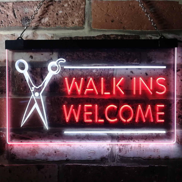 ADVPRO Barber Scissor Hair Cut Walk Ins Welcome Dual Color LED Neon Sign st6-i0128 - White & Red