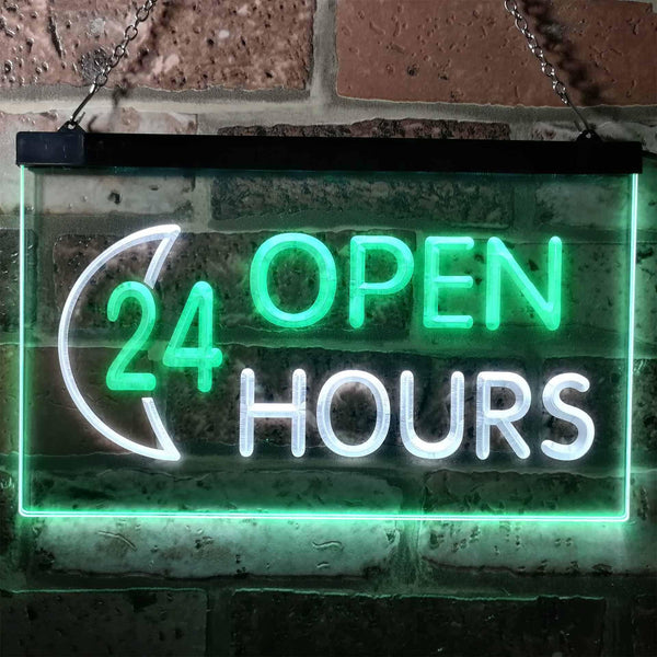 ADVPRO 24 Hours Open Moon Display Dual Color LED Neon Sign st6-i0131 - White & Green