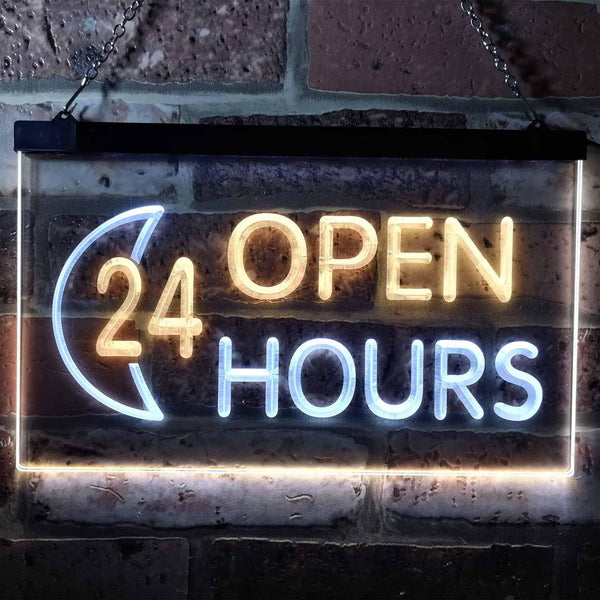ADVPRO 24 Hours Open Moon Display Dual Color LED Neon Sign st6-i0131 - White & Yellow