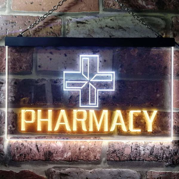 ADVPRO Pharmacy Cross Dual Color LED Neon Sign st6-i0151 - White & Yellow