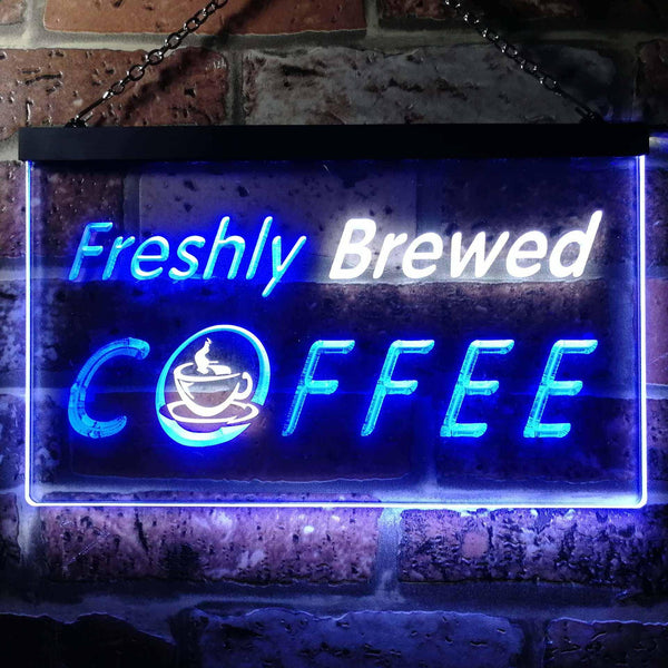 ADVPRO Freshly Brewed Coffee Kitchen Dual Color LED Neon Sign st6-i0170 - White & Blue