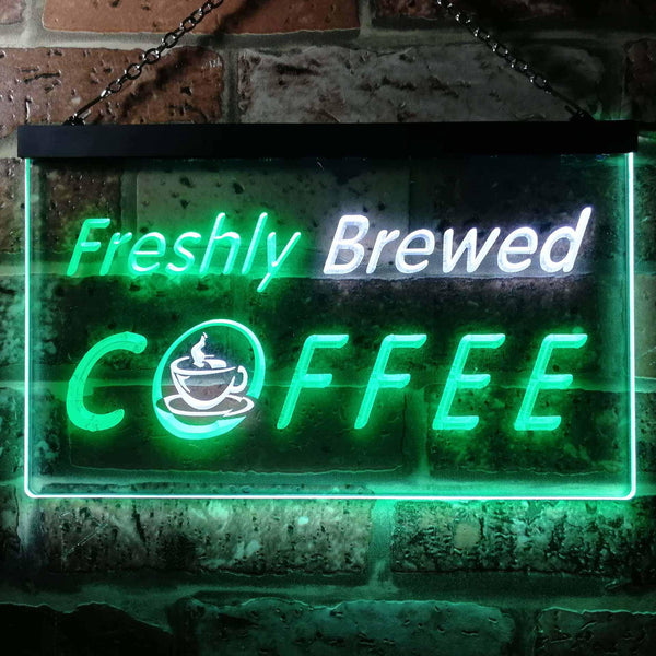 ADVPRO Freshly Brewed Coffee Kitchen Dual Color LED Neon Sign st6-i0170 - White & Green