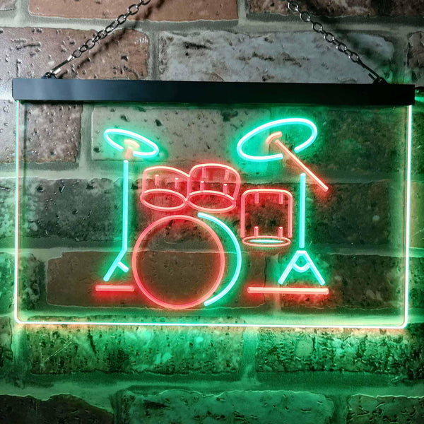 ADVPRO Drum Music Band Room Dual Color LED Neon Sign st6-i0230 - Green & Red