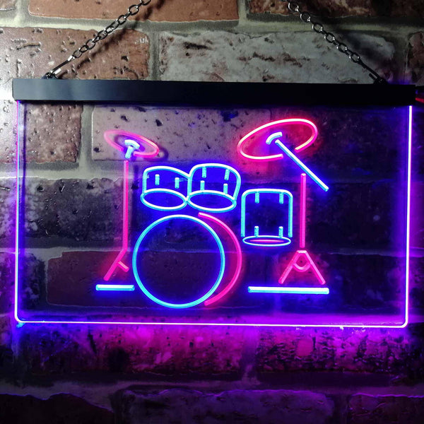 ADVPRO Drum Music Band Room Dual Color LED Neon Sign st6-i0230 - Red & Blue