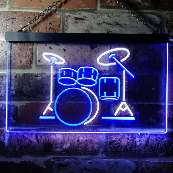ADVPRO Drum Music Band Room Dual Color LED Neon Sign st6-i0230 - White & Blue