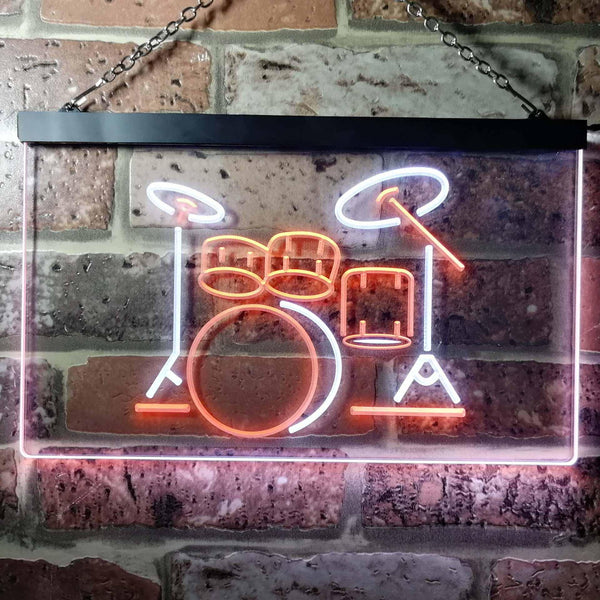 ADVPRO Drum Music Band Room Dual Color LED Neon Sign st6-i0230 - White & Orange