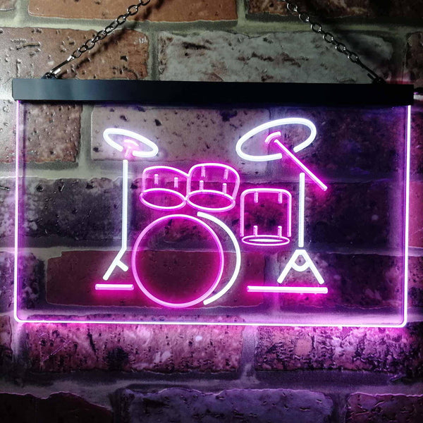 ADVPRO Drum Music Band Room Dual Color LED Neon Sign st6-i0230 - White & Purple