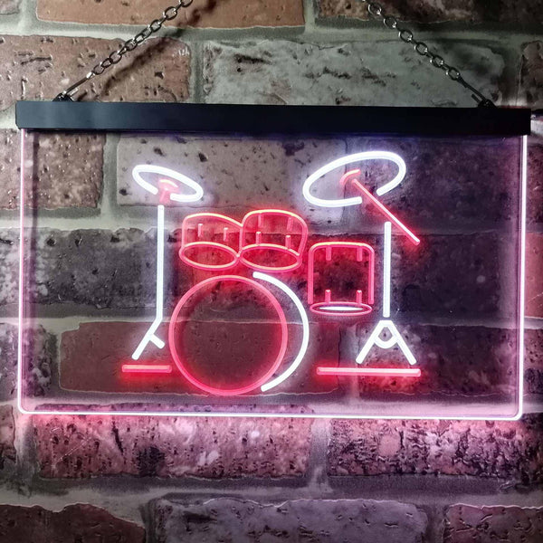 ADVPRO Drum Music Band Room Dual Color LED Neon Sign st6-i0230 - White & Red