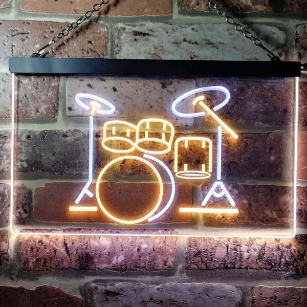 ADVPRO Drum Music Band Room Dual Color LED Neon Sign st6-i0230 - White & Yellow