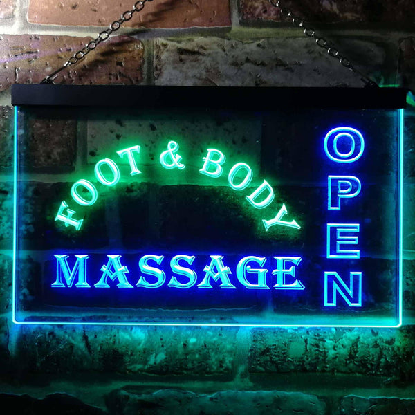 ADVPRO Foot & Body Massage Open Dual Color LED Neon Sign st6-i0252 - Green & Blue