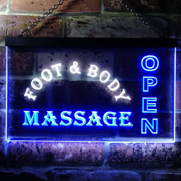 ADVPRO Foot & Body Massage Open Dual Color LED Neon Sign st6-i0252 - White & Blue
