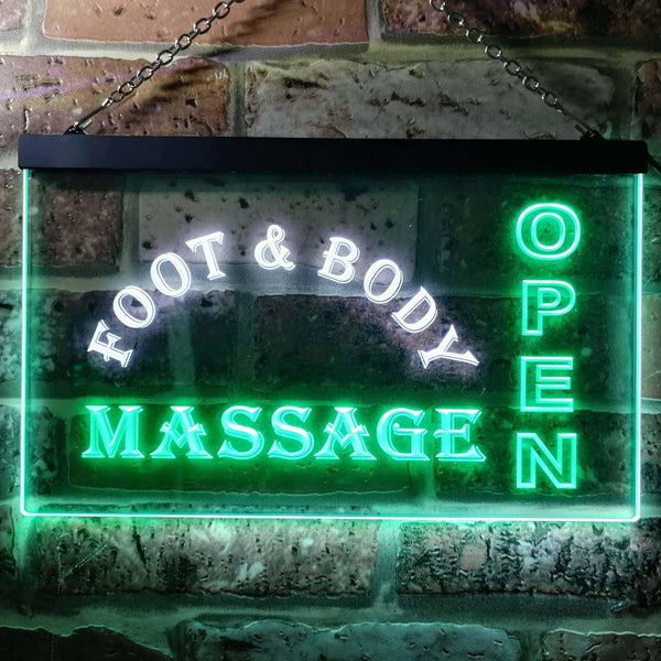 ADVPRO Foot & Body Massage Open Dual Color LED Neon Sign st6-i0252 - White & Green