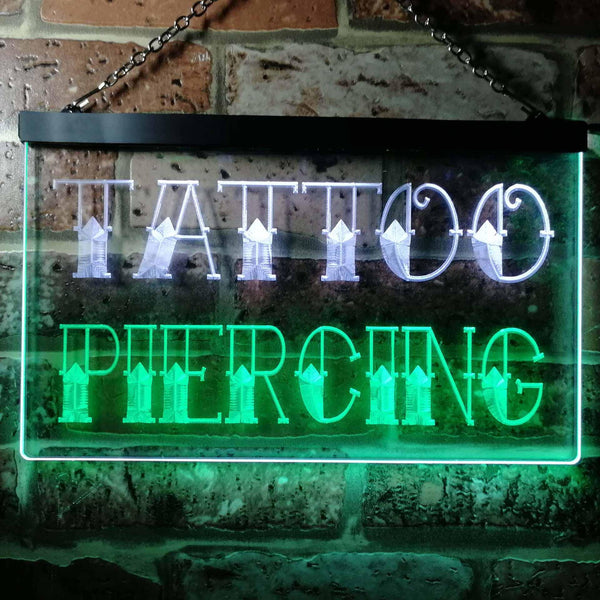 ADVPRO Tattoo Piercing Shop Dual Color LED Neon Sign st6-i0296 - White & Green