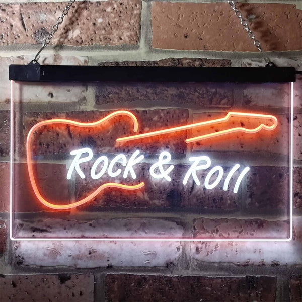 ADVPRO Rock and Roll Guitar Band Room Display Dual Color LED Neon Sign st6-i0303 - White & Orange