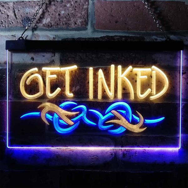 ADVPRO Get Inked Tattoo Shop Display Plaque Dual Color LED Neon Sign st6-i0316 - Blue & Yellow
