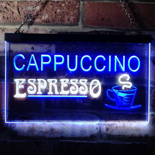 ADVPRO Cappuccino Espresso Coffee Shop Cafe Dual Color LED Neon Sign st6-i0317 - White & Blue