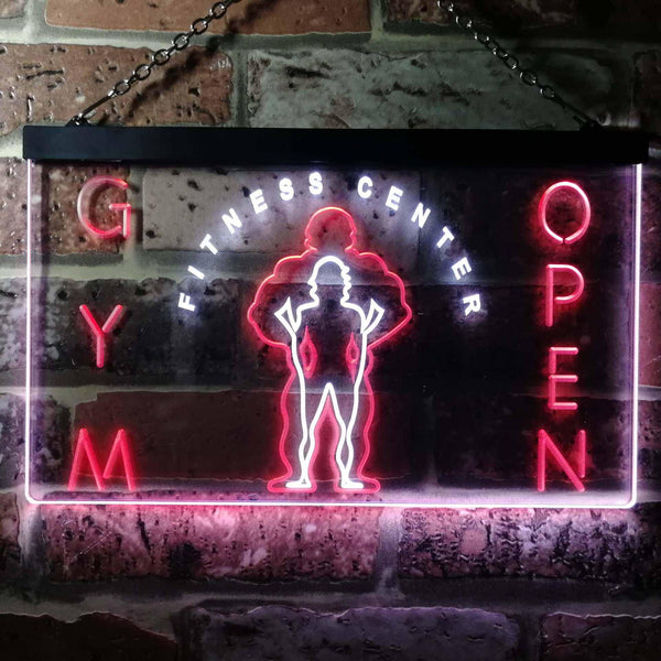 ADVPRO Gym Fitness Center Open Dual Color LED Neon Sign st6-i0321 - White & Red