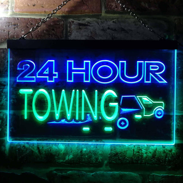 ADVPRO 24 Hour Towing Dual Color LED Neon Sign st6-i0384 - Green & Blue