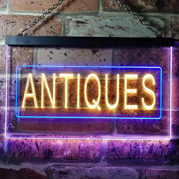 ADVPRO Antiques Shop Illuminated Dual Color LED Neon Sign st6-i0419 - Blue & Yellow