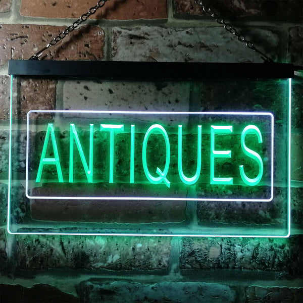 ADVPRO Antiques Shop Illuminated Dual Color LED Neon Sign st6-i0419 - White & Green