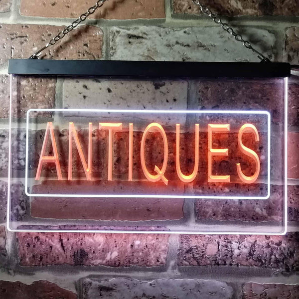 ADVPRO Antiques Shop Illuminated Dual Color LED Neon Sign st6-i0419 - White & Orange