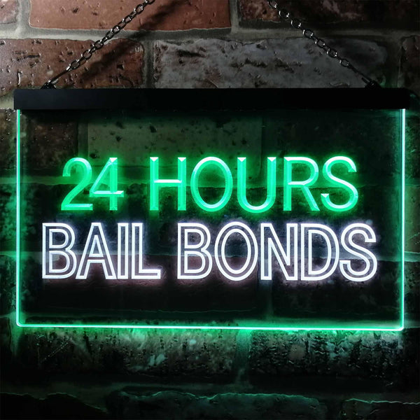 ADVPRO 24 Hours Bail Bonds Illuminated Dual Color LED Neon Sign st6-i0461 - White & Green