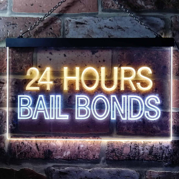 ADVPRO 24 Hours Bail Bonds Illuminated Dual Color LED Neon Sign st6-i0461 - White & Yellow