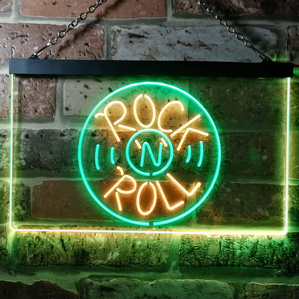 ADVPRO Rock and Roll Music Bar Illuminated Dual Color LED Neon Sign st6-i0489 - Green & Yellow