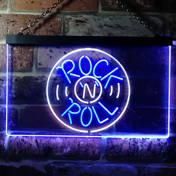 ADVPRO Rock and Roll Music Bar Illuminated Dual Color LED Neon Sign st6-i0489 - White & Blue