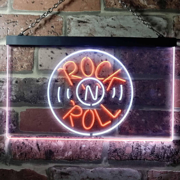 ADVPRO Rock and Roll Music Bar Illuminated Dual Color LED Neon Sign st6-i0489 - White & Orange