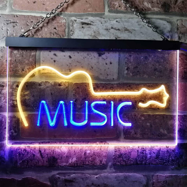 ADVPRO Guitar Music Room Band Man Cave Dual Color LED Neon Sign st6-i0528 - Blue & Yellow