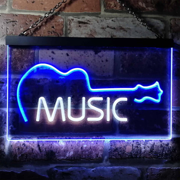 ADVPRO Guitar Music Room Band Man Cave Dual Color LED Neon Sign st6-i0528 - White & Blue