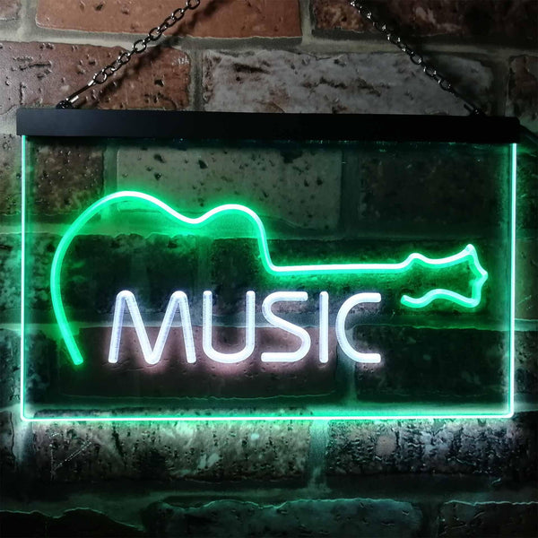 ADVPRO Guitar Music Room Band Man Cave Dual Color LED Neon Sign st6-i0528 - White & Green